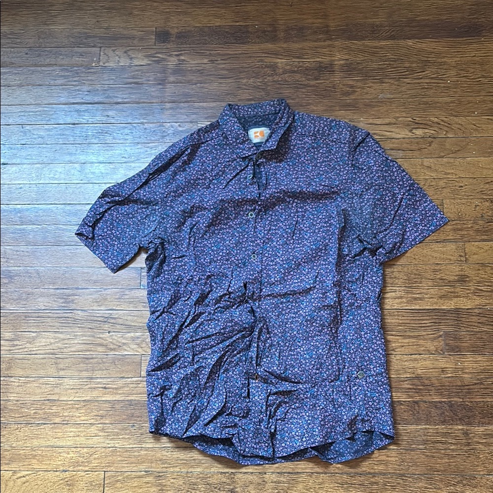 BOSS ORANGE Blue Dress Shirt with Pattern